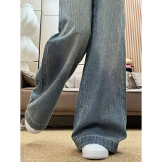 批发满天星<b class='q'>烫钻</b>阔腿<b class='q'>牛仔裤</b>女秋冬新款大码胖mm高腰宽松显瘦直筒拖地裤