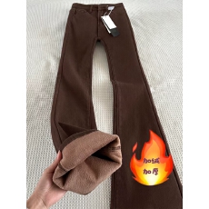 批发加绒加厚咖色微喇牛仔<b class='q'>裤</b>女秋冬新款胖妹妹mm高腰弹力显瘦马蹄<b class='q'>裤</b>子