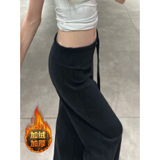 批发黑色加绒加厚秋冬大码女<b class='q'>胖</b><b class='q'>mm</b><b class='q'>高腰</b>显瘦微喇卫裤梨形直筒阔腿运动裤