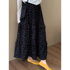 批发黑色<b class='q'>碎花</b>半身裙女春夏季新款大码胖mm遮跨显瘦大裙摆百搭a字伞裙