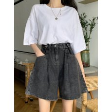 批发大码高腰显瘦牛仔<b class='q'>短裤</b>女胖m m薄款高腰宽松显瘦百搭阔腿a字五分裤