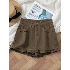 批发2026 大码军绿高腰减龄<b class='q'>牛仔</b>短裙时尚百搭显瘦A字木耳边半身包臀裙