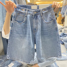 批发适合胯大腿粗<b class='q'>牛仔</b><b class='q'>短裤</b>女夏薄款胖妹妹mm可调节宽松显瘦直筒五分裤