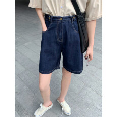 批发<b class='q'>牛仔</b><b class='q'>短裤</b>女2026年新款胖妹妹mm深蓝色宽松阔腿五分裤微胖女孩穿搭