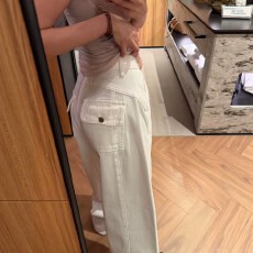 批发白色美式弯刀直筒牛仔裤女夏季新款大码胖mm宽松显瘦百搭阔腿长裤