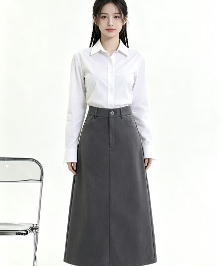 회색 정장 반신 스커트 여성 봄 여름 새로운 통통한 여동생 m m 하이웨이스트 표지 넓적 다리 슬림해 보이는 배 종류 몸 한 마디 롱 스커트