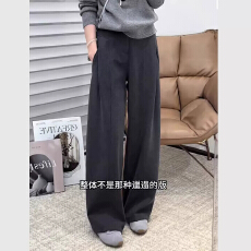 批发加厚灰色毛呢休闲裤女2026秋冬新款<b class='q'>大码</b>高腰显瘦后松紧垂感阔腿裤