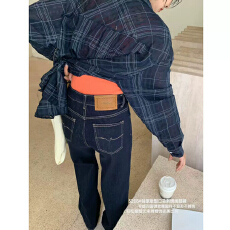批发2026秋冬新款直筒牛仔裤女胖mm高腰显瘦窄版宽松百搭不贴腿阔腿裤