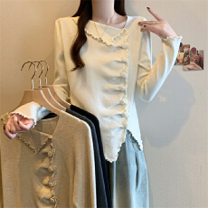 批发实拍<b class='q'>新款</b>大码安迪绒开叉木耳边针织毛衣内搭设计感打底