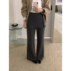 批发秋冬灰色慵懒通勤风可拆卸屁帘休闲裤垂感毛呢阔腿裤女
