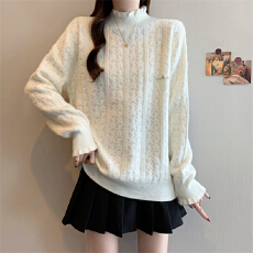 批发实拍新款<b class='q'>大码</b>毛衣女秋冬宽松减龄半高领减龄打底衫