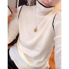 2025新款今年流行爆款温柔风半高领针织衫显瘦洋气百搭拼色打底衫