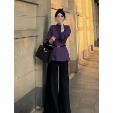 批发慵懒风紫色半高领蝙蝠袖针织衫女秋冬小众设计感<b class='q'>宽松</b>显瘦毛衣上衣