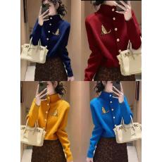 批发蓝色毛衣新款外套高领慵懒高级针织上衣开衫2025秋冬长袖百搭外穿