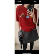 批发印花刺绣毛衣2026新款短袖衣服女秋冬慵懒高级感小香风针织上衣