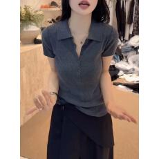 大码高级感灰色正肩短袖t恤女夏2026新款胖MM显瘦修身polo衫上衣