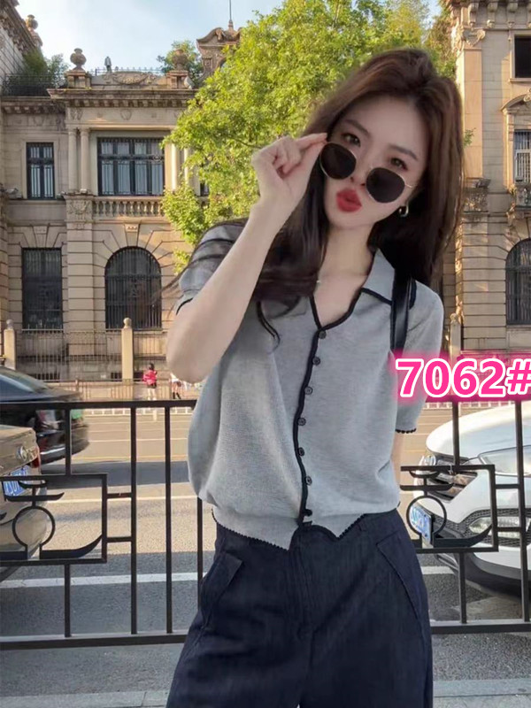 한 부서 POLO 칼라 회색 반팔 얼음 실크 니트 오픈 가디건 여성 자이언트 잘 생긴 ~ 중 여름 고유 한 아름다운 맨위 얇은 스타일
