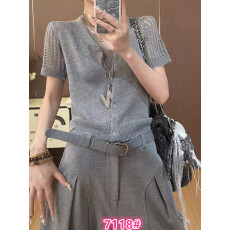 批发韩系老钱风灰色镂空短袖针织开衫女夏季宽松显瘦百搭休闲上衣薄款
