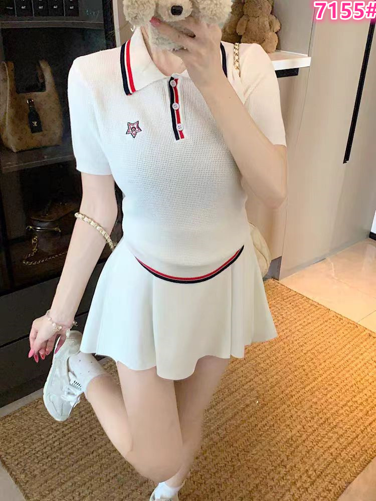 운동 야외 테니스 골프 배드민턴 소녀 센스 miu 부서 polo 니트 스웨터 세트 학원 플리츠 스커트
