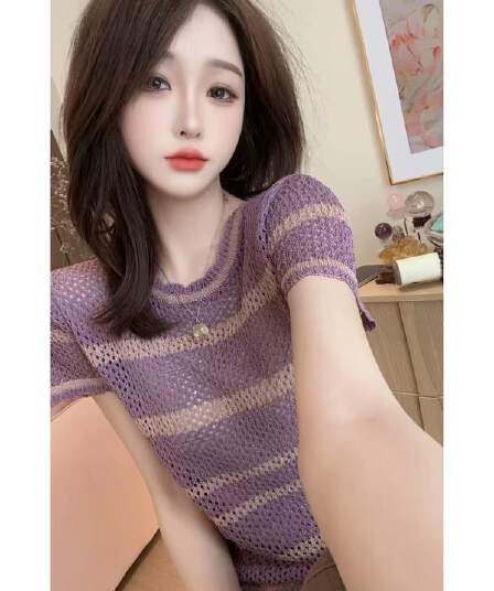 첸 첸 사설 서비스 품격 디자인 센스 연령 감소 반팔 니트 스웨터 외국 가스 디스플레이 화이트 패치워크 색상 작은 셔츠 26051209