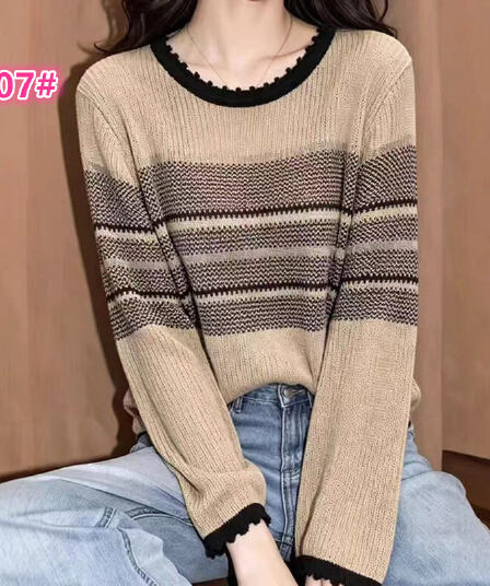 이른 가을 새로운 레트로 스트라이프 라운드 넥 긴팔 니트 스웨터 여성 2026 새로운 패션 외국 가스 느긋한 바람 맨위 여성