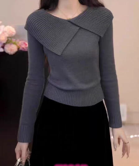 희 기타 아름다움 부드러운 느긋한 바람 프릴 비대칭 녹색 스웨터 여자 루즈핏 디자인 센스 고급 센스 니트 스웨터