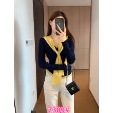 批发韩系温柔风长袖针织衫女夏季新款<b class='q'>v领</b>修身显瘦假两件别致披肩上衣