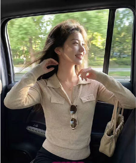 한 부서 오트밀 색상 V넥 니트 스웨터 여성 봄 가을 착용 가져 가라. 오래된 돈 바람 스웨터 POLO 셔츠 인사이드 가져 가라. 만나는 맨위