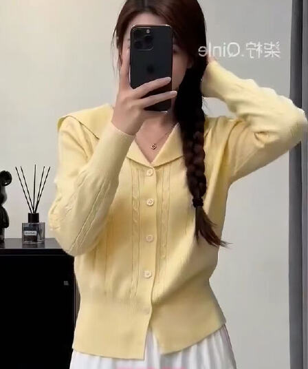 한 부서 느긋한 바람 패션 루즈핏 새로운 싱글 줄 버튼 니트 해군 리더쉽 착용 몸매 가꾸기 긴팔 스웨터 니트 스웨터