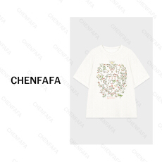 2026新款万花筒夏季百搭花丛蕾丝提花短袖T恤