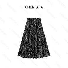 批发2026春季新款法式黑色碎花半身裙女高腰显瘦遮胯裙高腰a字中长裙