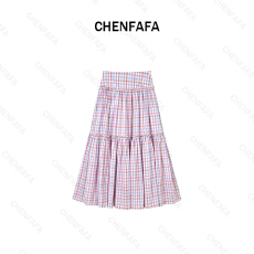 批发2026新款设计感韩系粉色格子a字半身裙女<b class='q'>夏</b>季收腰显瘦小个子长裙