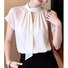 批发2026夏季新款法式<b class='q'>轻熟</b>优雅风白色飘带衬衫女通勤百搭显瘦气质上衣