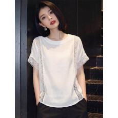 批发2026春季新款<b class='q'>轻熟</b>优雅风白色镂空短袖上衣女装圆领显瘦百搭设计感