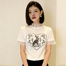 批发超好看独特漂亮上衣2026年春<b class='q'>夏</b>新款米白色T恤小个子韩系