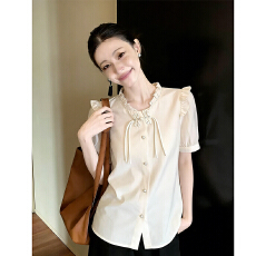 批发2026夏季新中式雪纺衬衫<b class='q'>女</b>士复古国风衬衣盘扣上衣短袖