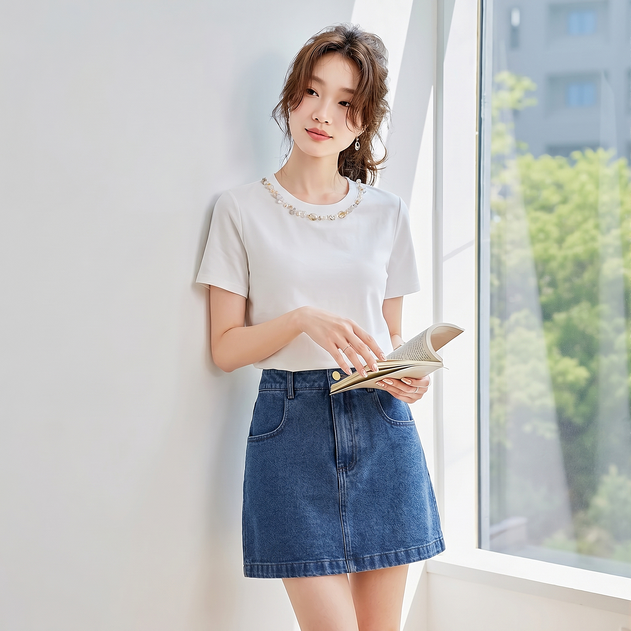 프랑스식 무거운 작업 비즈 박기 반팔 티셔츠 여성 2026 여름 새로운 디자인 센스 작은 대중 루즈핏 슬림해 보이는 맨위