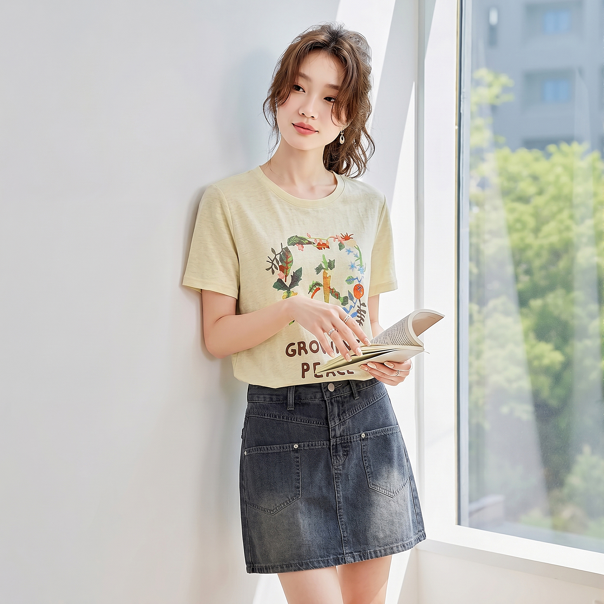 2026 여름 아메리칸 레트로 디지털 직분사 꽃무늬 프린트 얇고 가벼운 차가운 센스 슬림해 보이는 주간 실크 라운드 넥 티셔츠