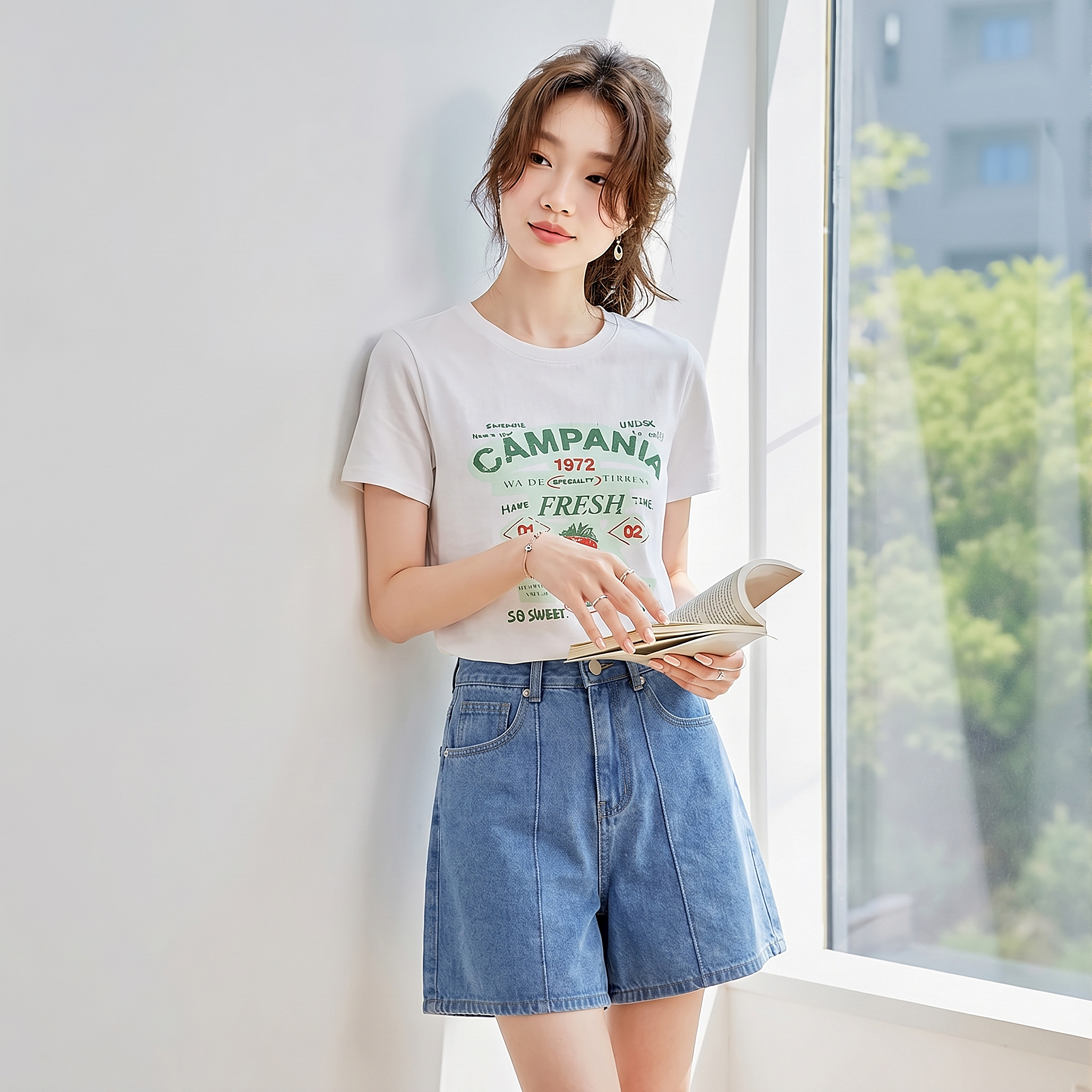 2026 년 여름 새로운 한국 스타일 몸매 가꾸기 연령 감소 슬림해 보이는 다용도 프린트 반팔 티셔츠 여성