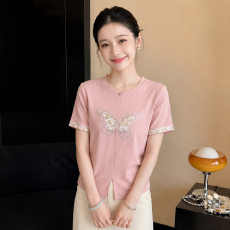 批发新中式国风刺绣短袖<b class='q'>t</b><b class='q'>恤</b>女2026夏季新款洋气收腰显瘦体恤上衣