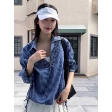 批发设计感小众v领格子衬衫女长袖新款收腰显瘦百搭休闲衬衣
