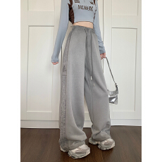 批发【<b class='q'>实拍</b> 原版包边】 高街条纹运动裤女秋季美式卫裤宽松休闲裤子