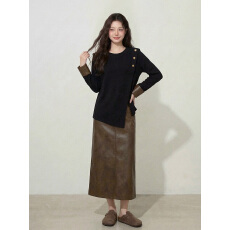 批发实拍~大码<b class='q'>女装</b>设计感正肩长袖百搭开叉不规则<b class='q'>卫衣</b>+显瘦半身裙套装