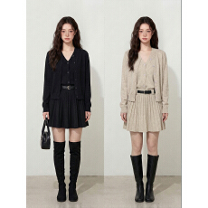 批发实拍大码女装L-4XL<b class='q'>秋</b>季高级感针织开衫吊带连衣裙两件套胖MM显瘦