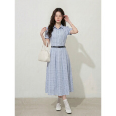 批发实拍~原版品质大码女装L-4XL韩系气质收腰显瘦条纹短袖衬衫连衣裙