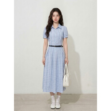 批发实拍~原版品质大码女装L-4XL韩系气质收腰显瘦<b class='q'>条纹</b>短袖<b class='q'>衬衫</b>连衣裙