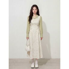 批发实拍~L-4XL大码女装<b class='q'>长袖</b>法式复古翻领优雅收腰显瘦气质长款茶歇裙