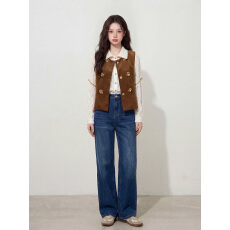 批发实拍~大码女装复古长袖衬衫中式无袖马甲背心上衣搭配<b class='q'>牛仔</b>裤套装