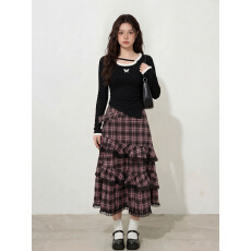 批发实拍大码<b class='q'>女装</b>撩心蝴蝶收腰打底衫内搭加绒针织上衣格纹花边半裙