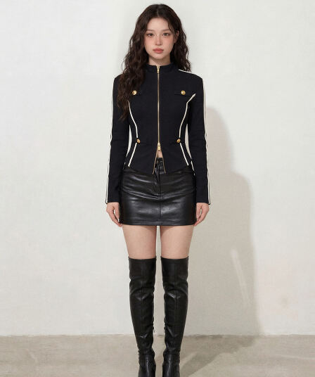 실사 l-4xl 빅 사이즈 여성 의류 가을 겨울 세련된 달콤한 매운맛 차가운 바람의 소리 바람 검정색 PU 가죽 슬림해 보이는 하이웨이스트 한 마디 미니 스커트